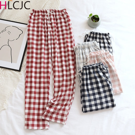 New Plaid Cotton Loose Ladies Pajama Pants Pyjama Trousers Women Men