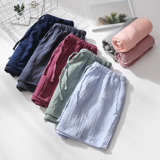 Summer Couples Sleep Pants 100% Cotton Crepe Pajama Shorts Men And